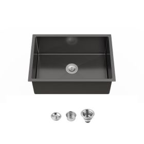 Stainless Steel Kitchen Sink, 27 X 19 Inch Single Bowl Undermount Sink, Handmade Black Kitchen Sink With US Standard Drain And Accessories (Option: 1)