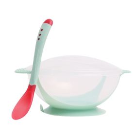 KidKeeper Bowl and Spoon Anti-slip Suction Base with Heat Sensing Spoon (Option: Green)