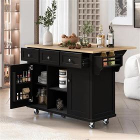 Kitchen Cart With Rubber Wood Flip Top (Option: Black)